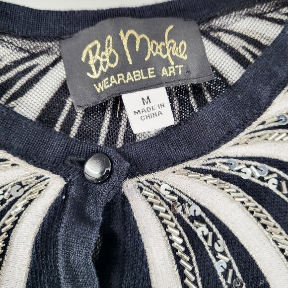 Vtg Bob Mackie Wearable Art Embellished Sequin Black Knit Cardigan Women’s Sz M - Picture 4 of 6